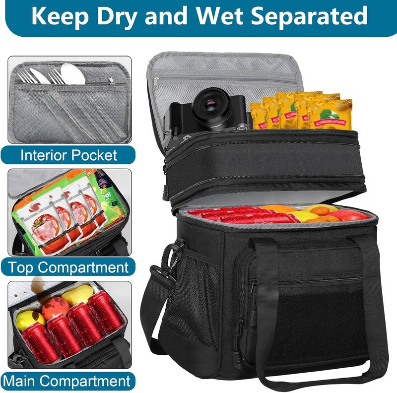 GLENKEY Double Deck Insulated Lunch Box, Expandable Large Lunch Bag Leakproof Cooler Bag Lunch Pail for Men Women Adults Work Shifts Travel Daytrip, Black - Image 3
